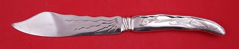 Fish Knife curved handle HH AS  w/ two fish  7 7/8